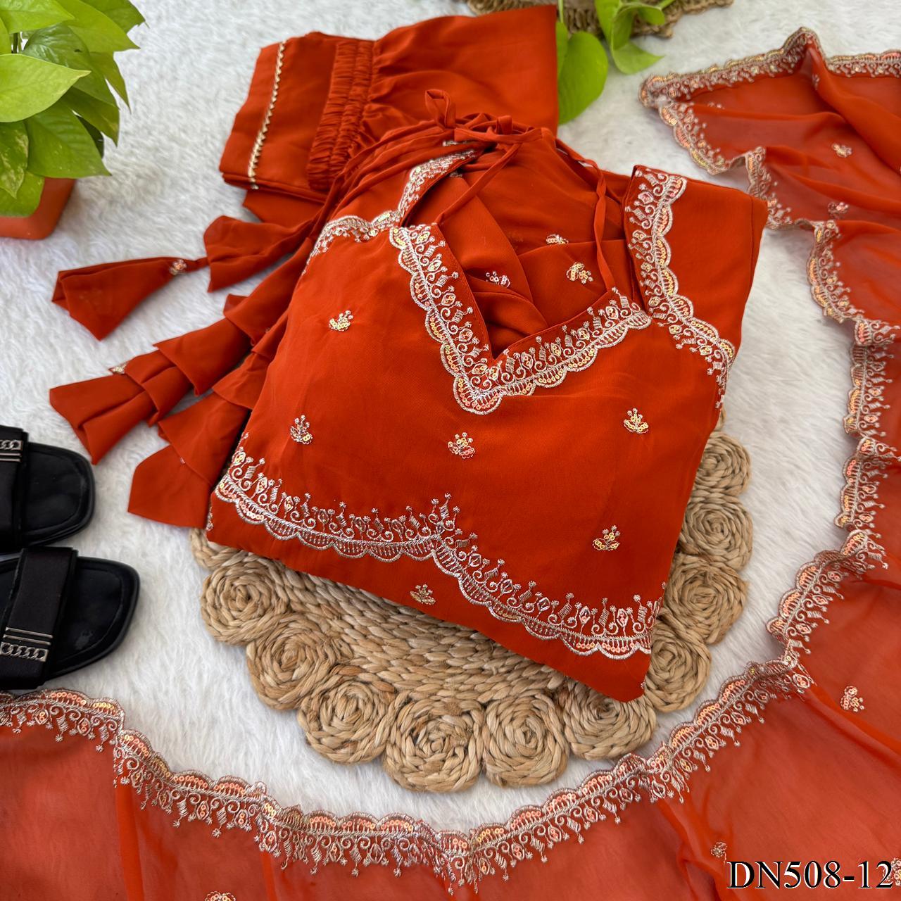 Red Color Fox Georgette Sequience Embroidery Work Gown