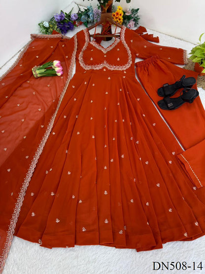 Red Color Fox Georgette Sequience Embroidery Work Gown