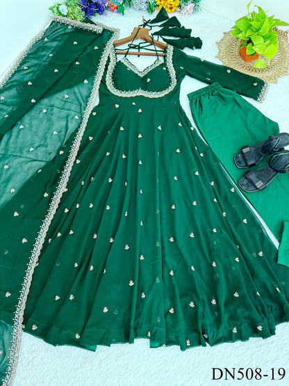 Red Color Fox Georgette Sequience Embroidery Work Gown