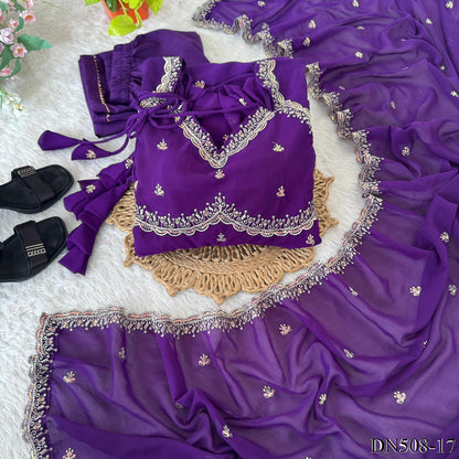 Red Color Fox Georgette Sequience Embroidery Work Gown