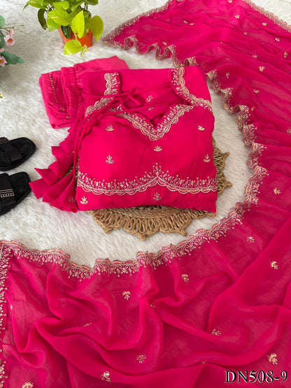 Red Color Fox Georgette Sequience Embroidery Work Gown