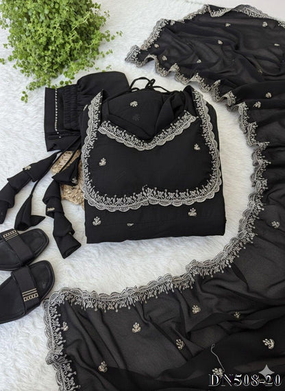 Red Color Fox Georgette Sequience Embroidery Work Gown