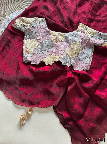 Fancy Smooth Space Silk With Embridery work Saree