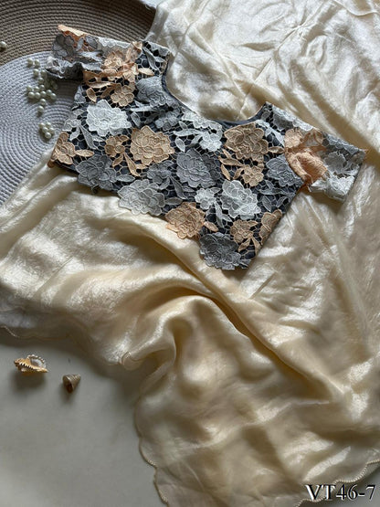 Fancy Smooth Space Silk With Embridery work Saree