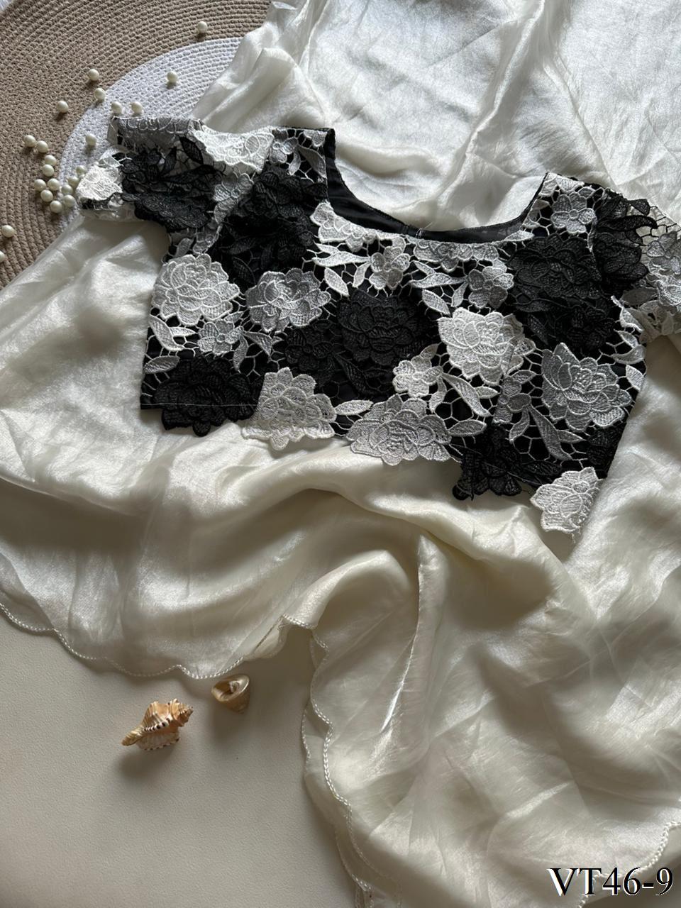 Fancy Smooth Space Silk With Embridery work Saree