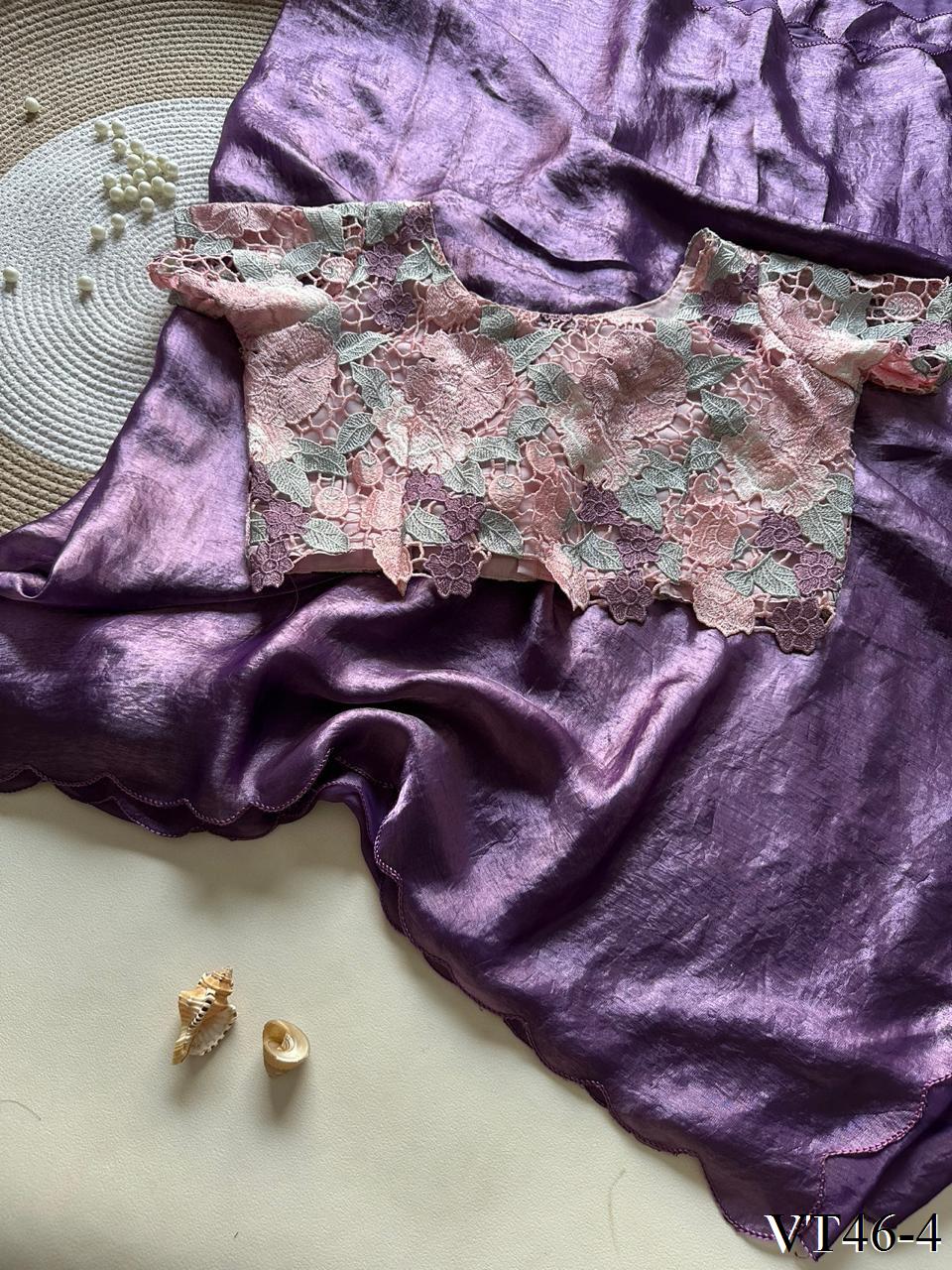 Fancy Smooth Space Silk With Embridery work Saree