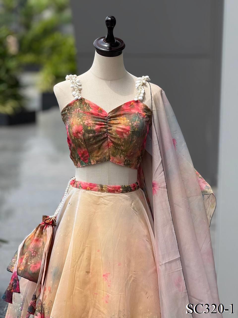 Pure Organza With Digital Printed Work Lehenga