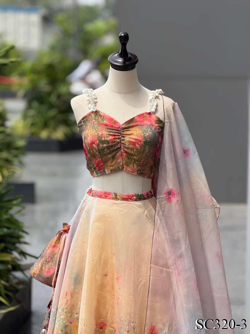 Pure Organza With Digital Printed Work Lehenga