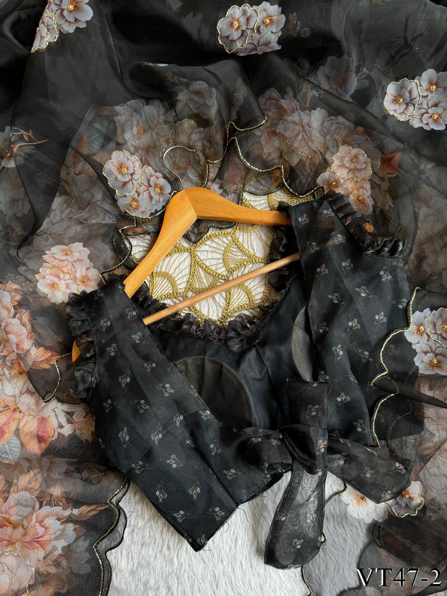 Black Color With Soft Organza With Digital Print Work Saree