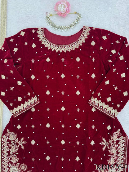 Heavy Viscose Velvet With Sequience With Pearl Work Top Plazzo