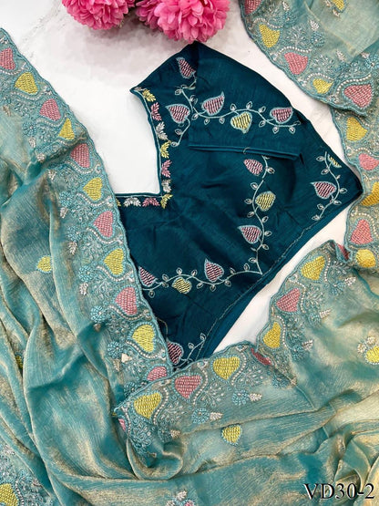 Pure Soft Fendy Chiffon With Heavy Embroidery Work Saree