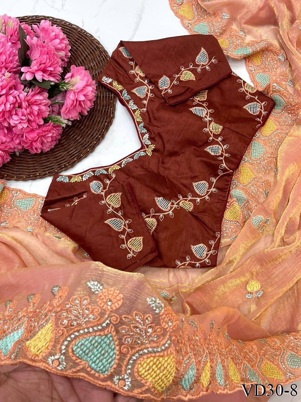 Pure Soft Fendy Chiffon With Heavy Embroidery Work Saree