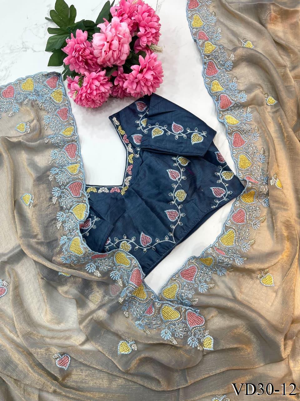 Pure Soft Fendy Chiffon With Heavy Embroidery Work Saree