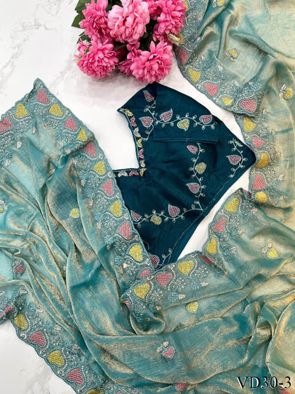 Pure Soft Fendy Chiffon With Heavy Embroidery Work Saree