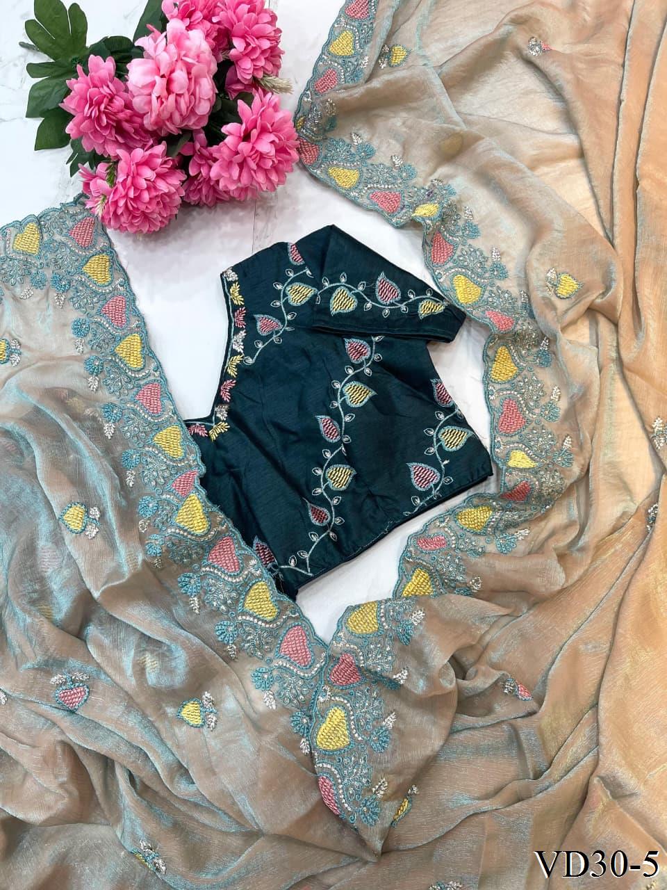 Pure Soft Fendy Chiffon With Heavy Embroidery Work Saree