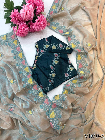 Pure Soft Fendy Chiffon With Heavy Embroidery Work Saree