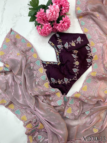 Pure Soft Fendy Chiffon With Heavy Embroidery Work Saree