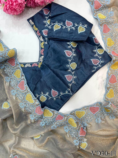 Pure Soft Fendy Chiffon With Heavy Embroidery Work Saree