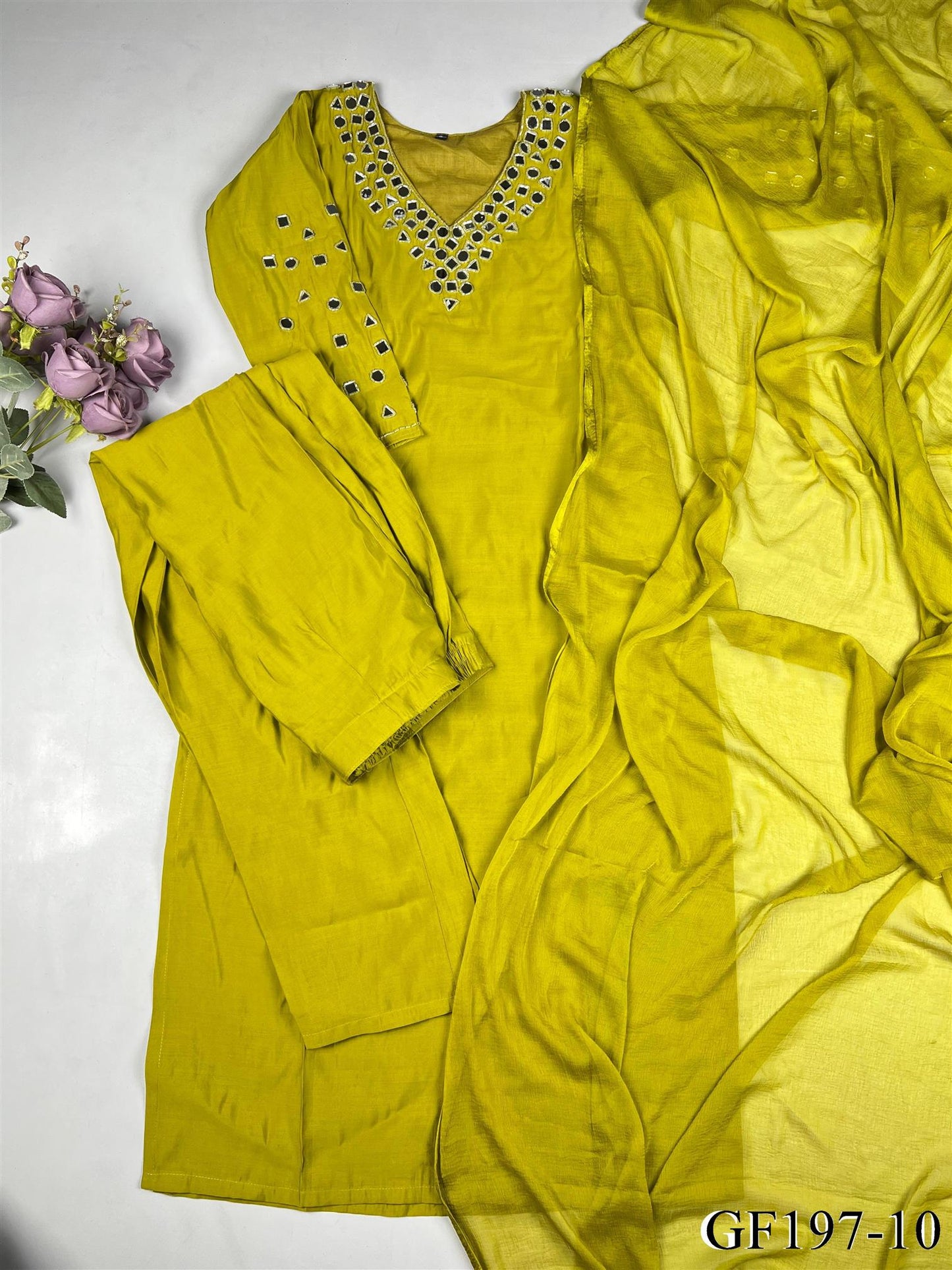 Pista Color Premium Roman Silk Real Mirror Work Top Pent