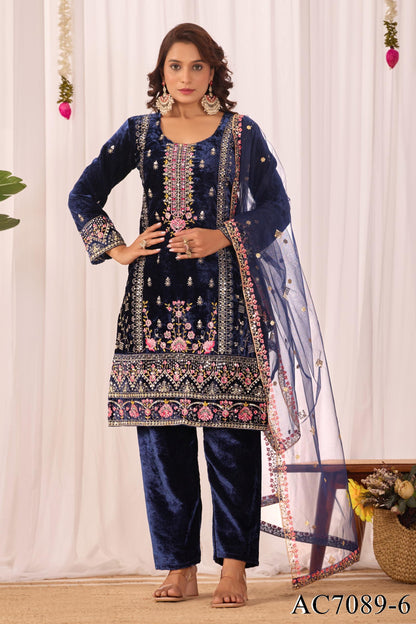Beautifull Viscos Velvet With Embroidery Sequience Work Top Pent