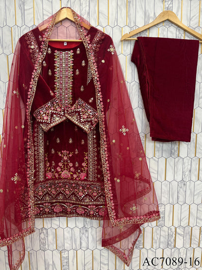 Beautifull Viscos Velvet With Embroidery Sequience Work Top Pent