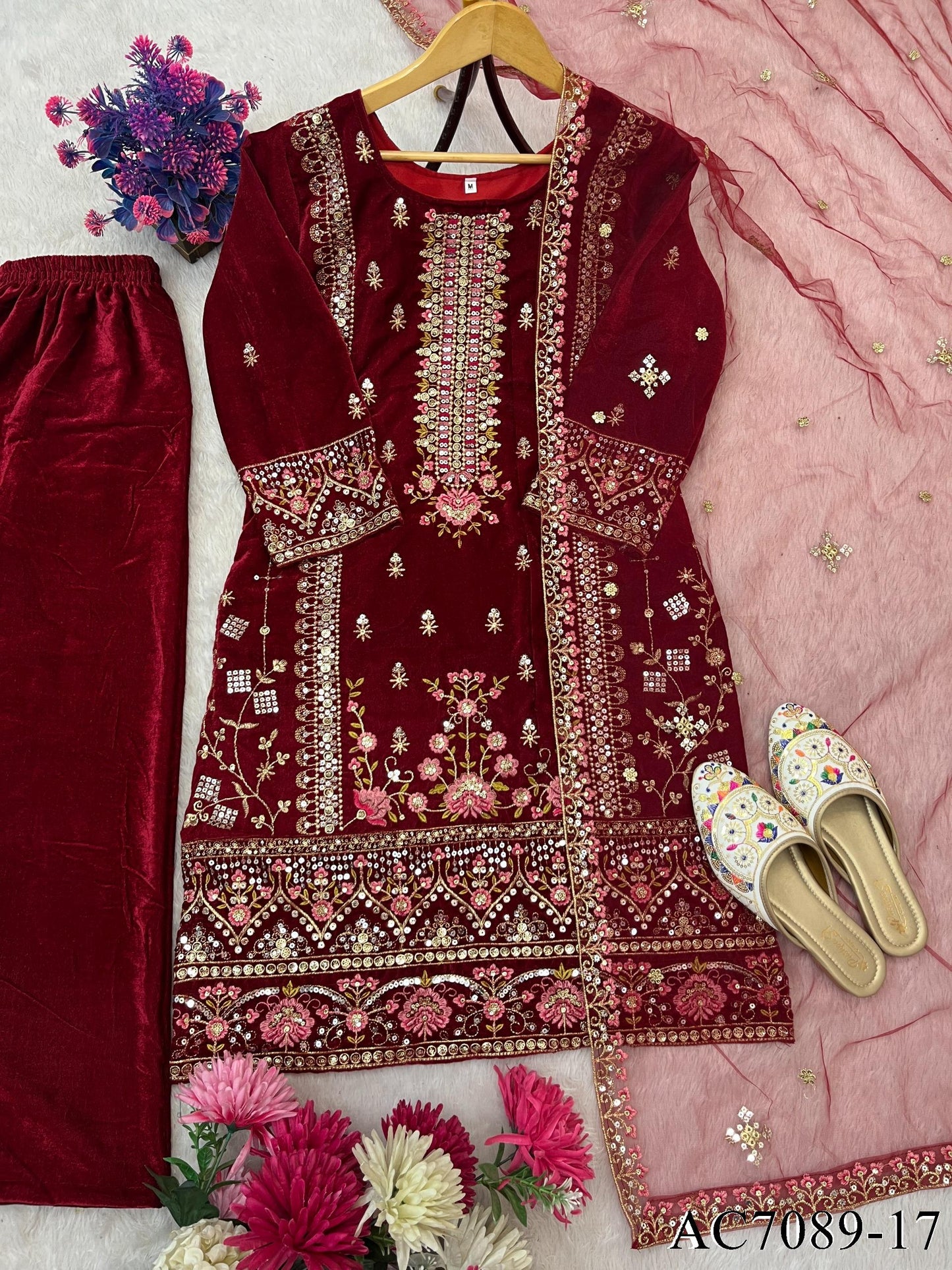 Beautifull Viscos Velvet With Embroidery Sequience Work Top Pent