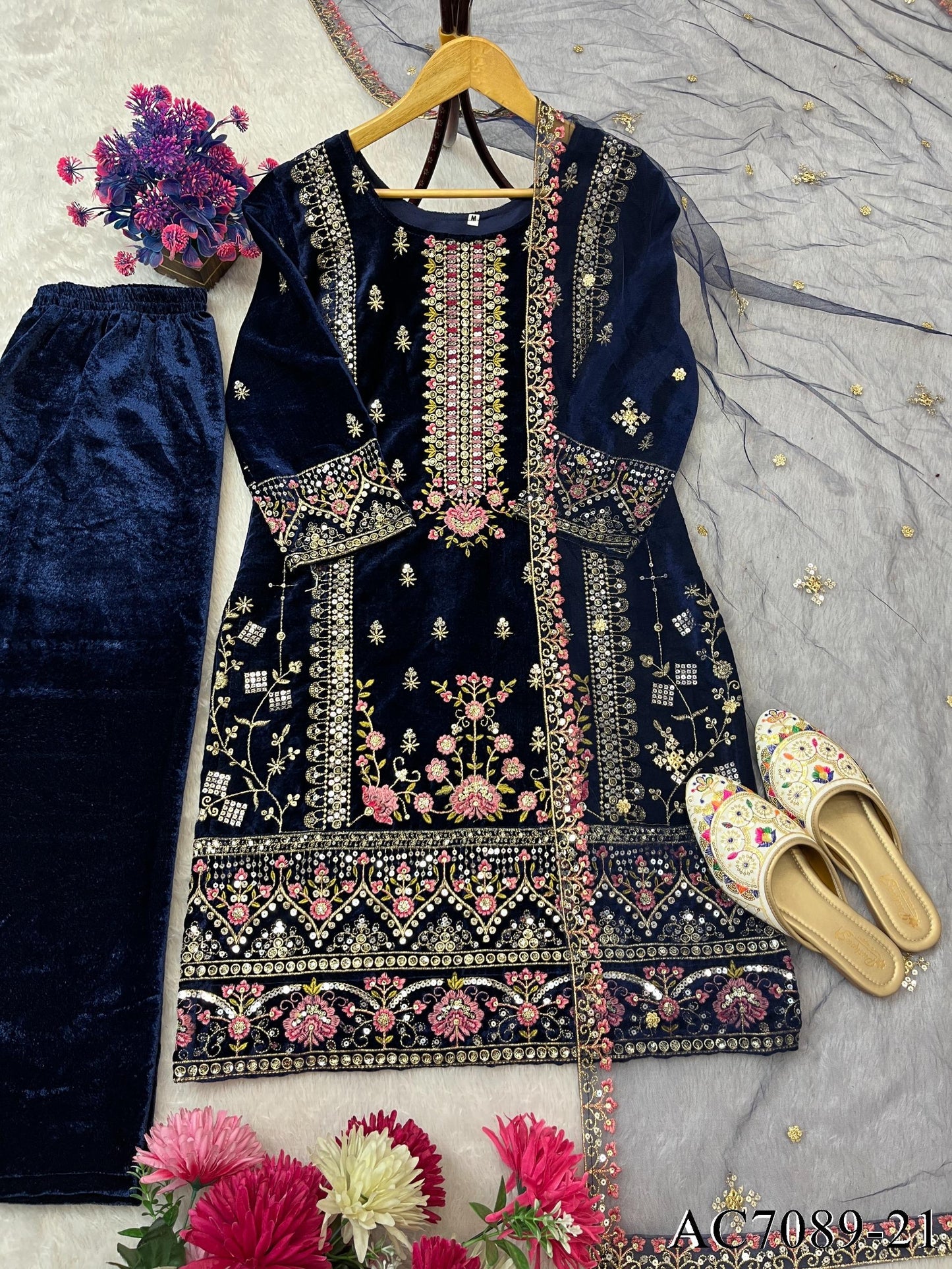 Beautifull Viscos Velvet With Embroidery Sequience Work Top Pent