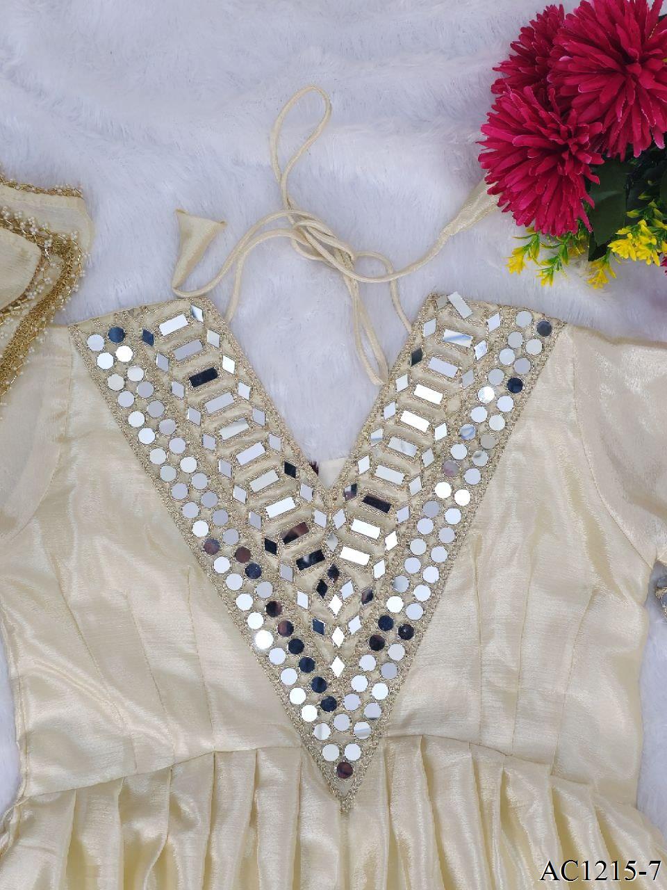 Real Mirror Work Neha Bhanderi White Color Chinon With Beautifull Coding Work Top Plazzo