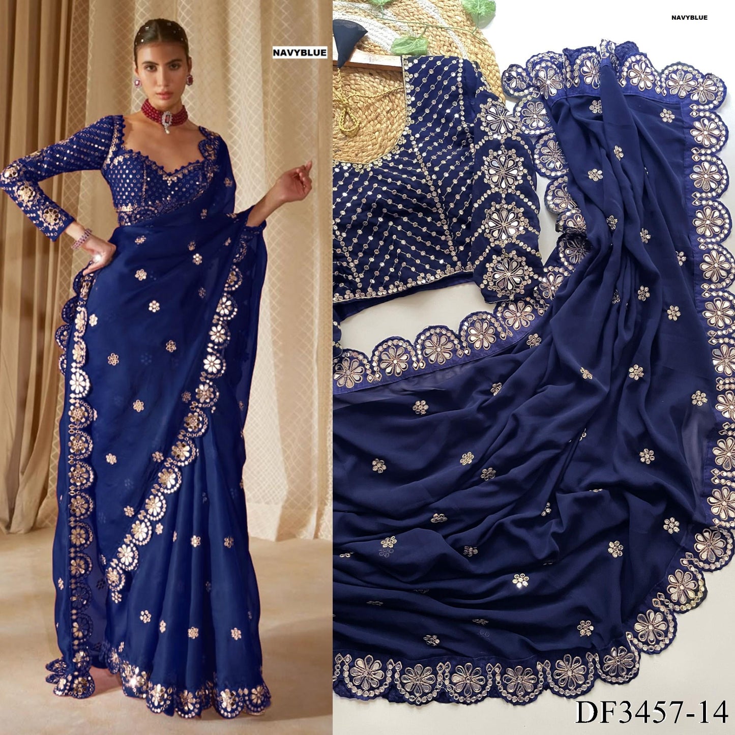 Red Color Faux Georgette Sequience Work Saree
