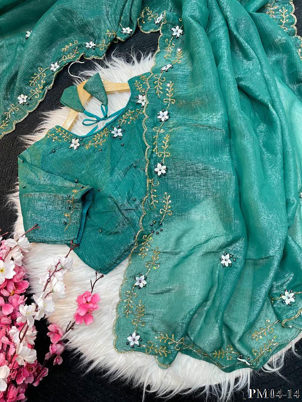 Beautifull Elegent Rich Look With Hand Khatli Work Saree