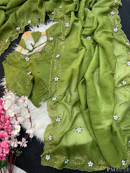 Beautifull Elegent Rich Look With Hand Khatli Work Saree