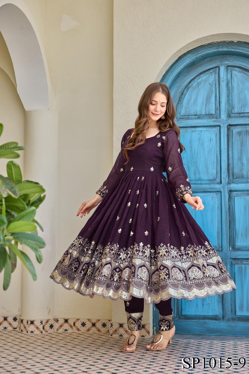 Beautifull Crunchy Silk With Designer Embroidery Work Gown