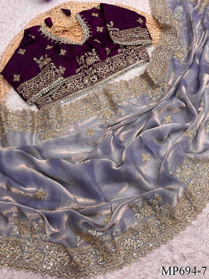 Beautifull Fendy Satin With Multi Sequience Work Saree