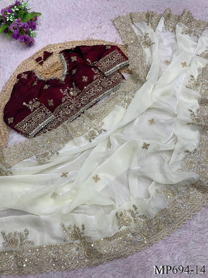 Beautifull Fendy Satin With Multi Sequience Work Saree