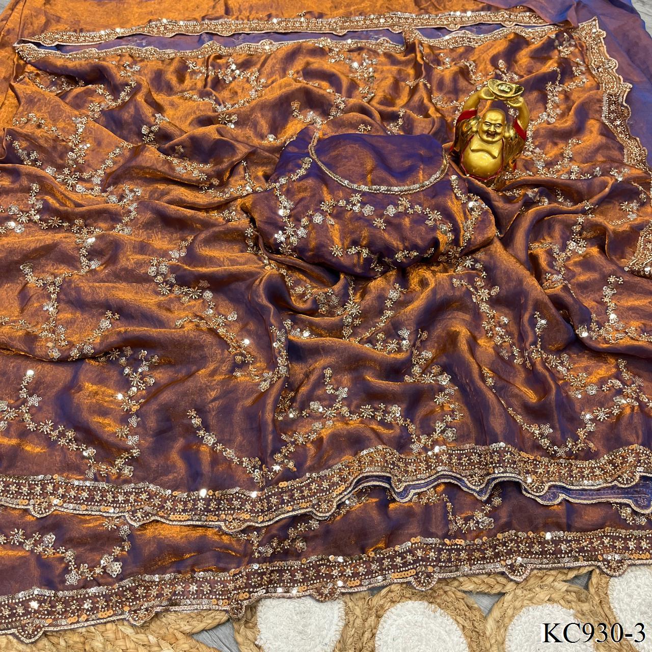 Beautifull Space Silk With Sequience And Cutdana Work Saree