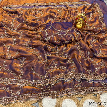 Beautifull Space Silk With Sequience And Cutdana Work Saree