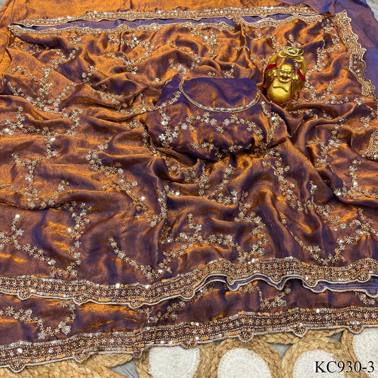 Beautifull Space Silk With Sequience And Cutdana Work Saree