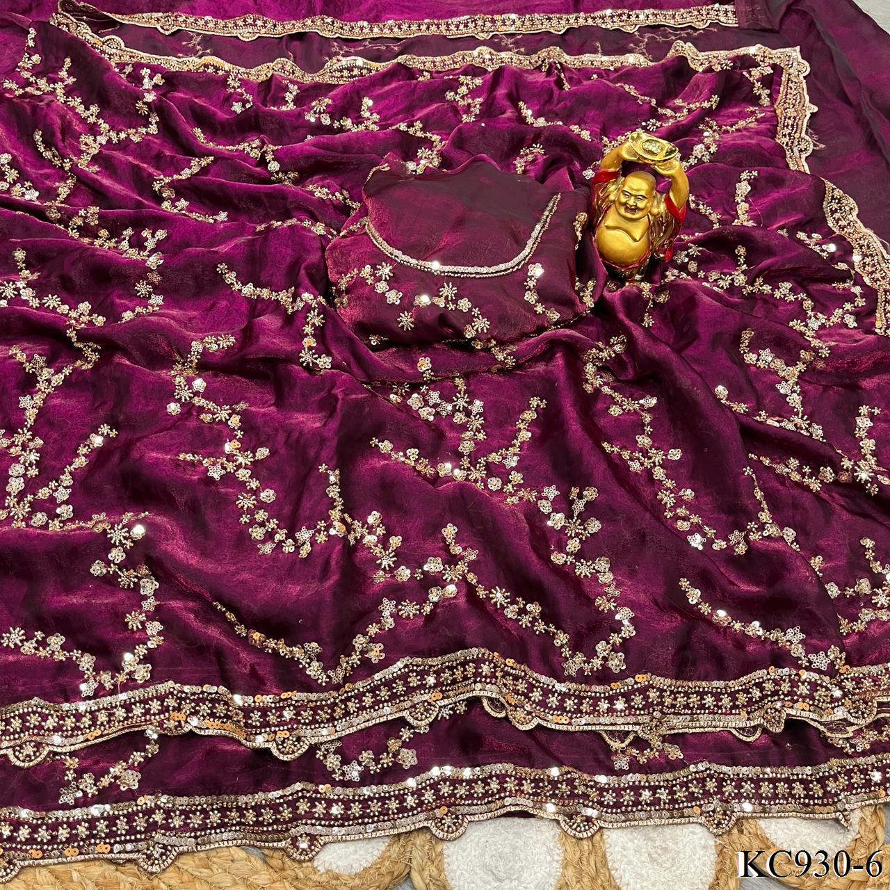 Beautifull Space Silk With Sequience And Cutdana Work Saree