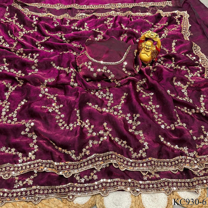 Beautifull Space Silk With Sequience And Cutdana Work Saree