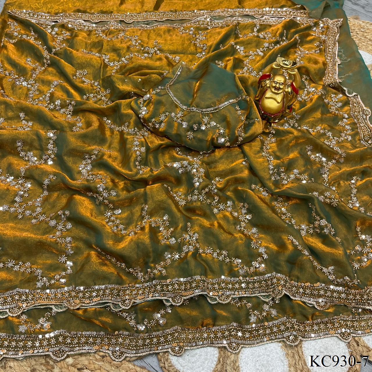 Beautifull Space Silk With Sequience And Cutdana Work Saree