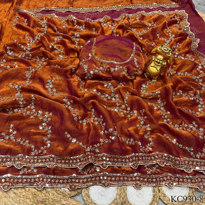 Beautifull Space Silk With Sequience And Cutdana Work Saree
