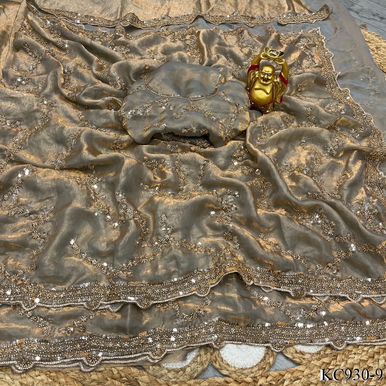 Beautifull Space Silk With Sequience And Cutdana Work Saree