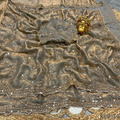 Beautifull Space Silk With Sequience And Cutdana Work Saree
