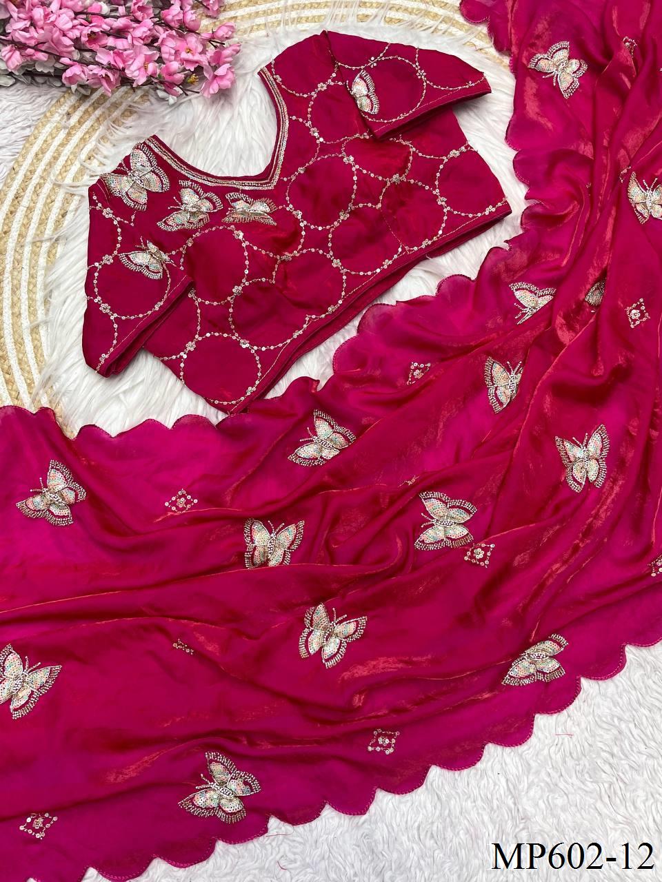 Beautifull Fendy Satin Silk With Khatli Bits Work Saree