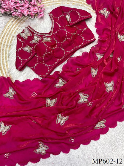 Beautifull Fendy Satin Silk With Khatli Bits Work Saree