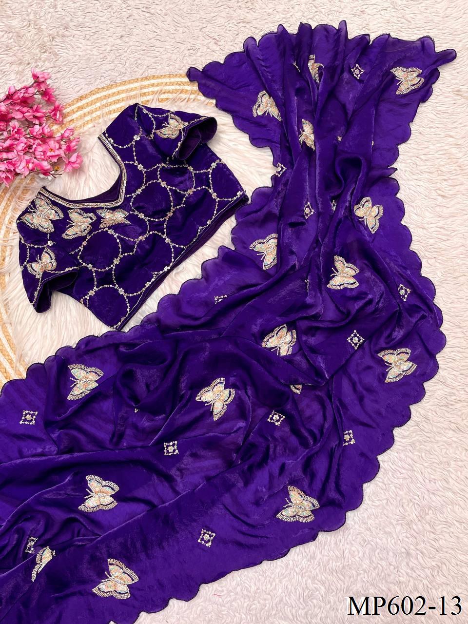 Beautifull Fendy Satin Silk With Khatli Bits Work Saree