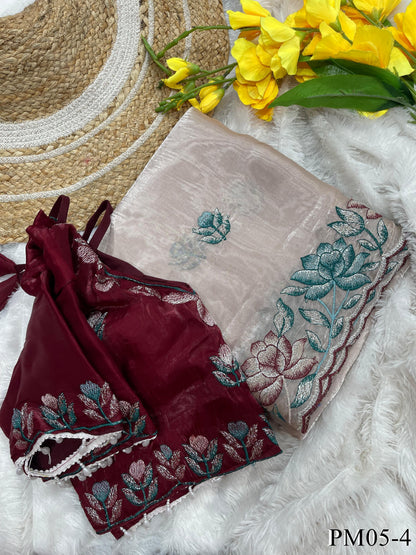 Soft Zimmy Choo With Beautifull Embroidery Work Saree