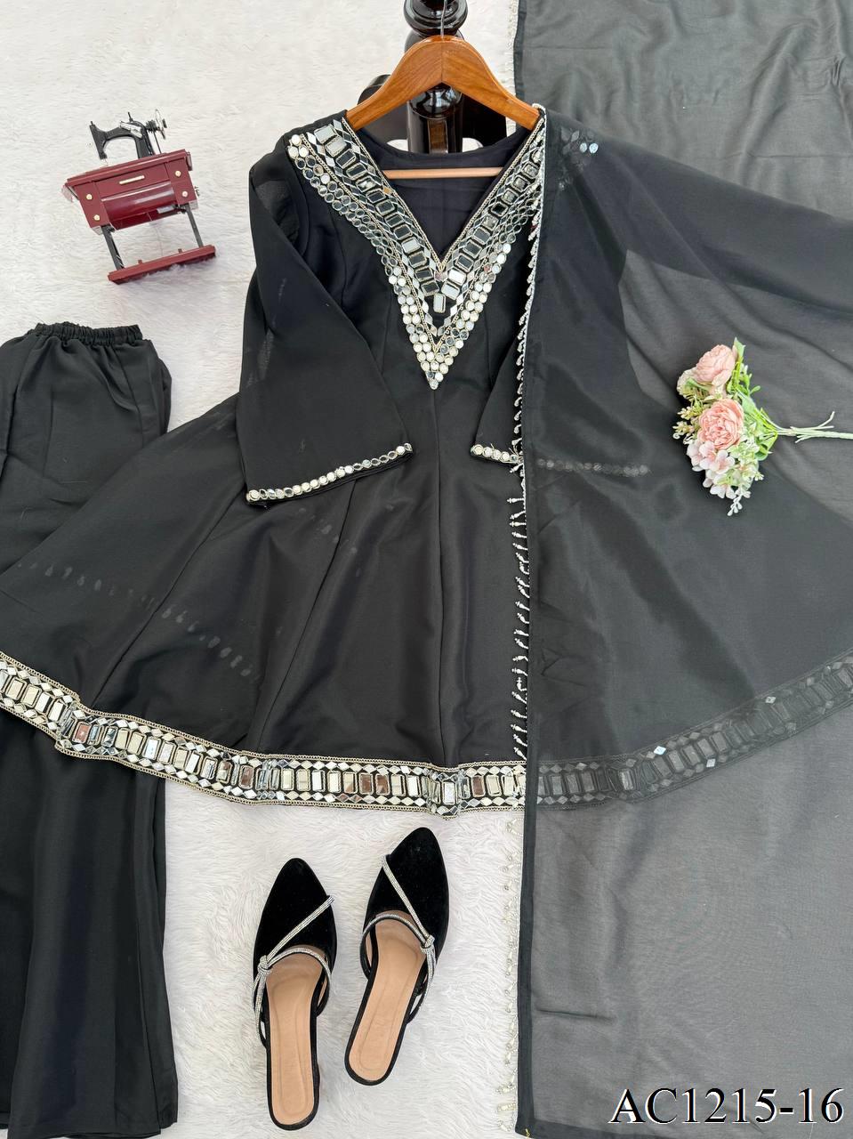 Real Mirror Work Neha Bhanderi White Color Chinon With Beautifull Coding Work Top Plazzo