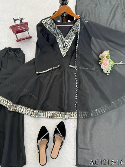 Real Mirror Work Neha Bhanderi White Color Chinon With Beautifull Coding Work Top Plazzo