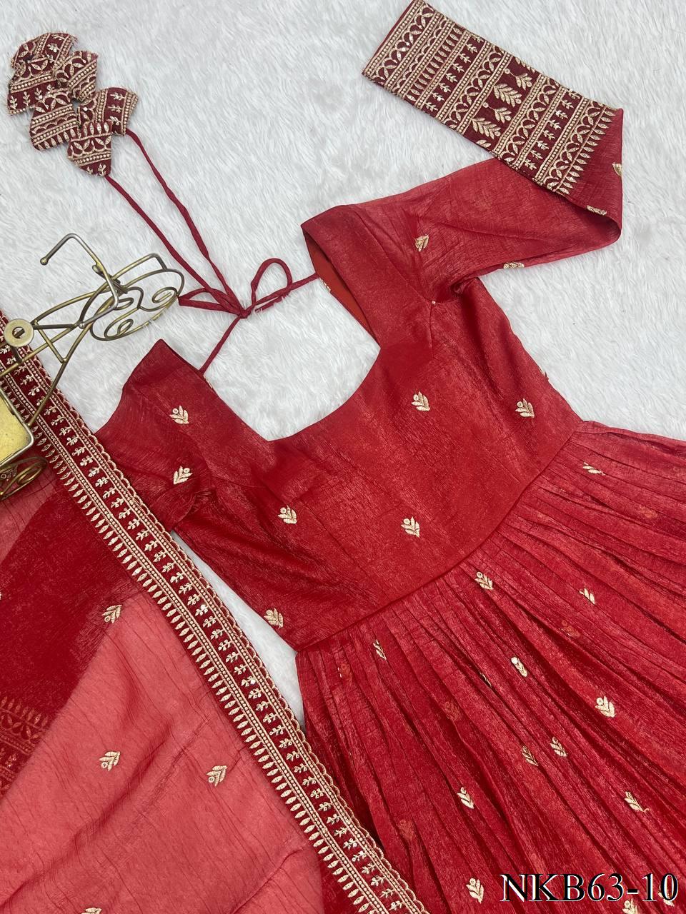 Red Color Crunchy Silk With Embroidery Zari Work Gown